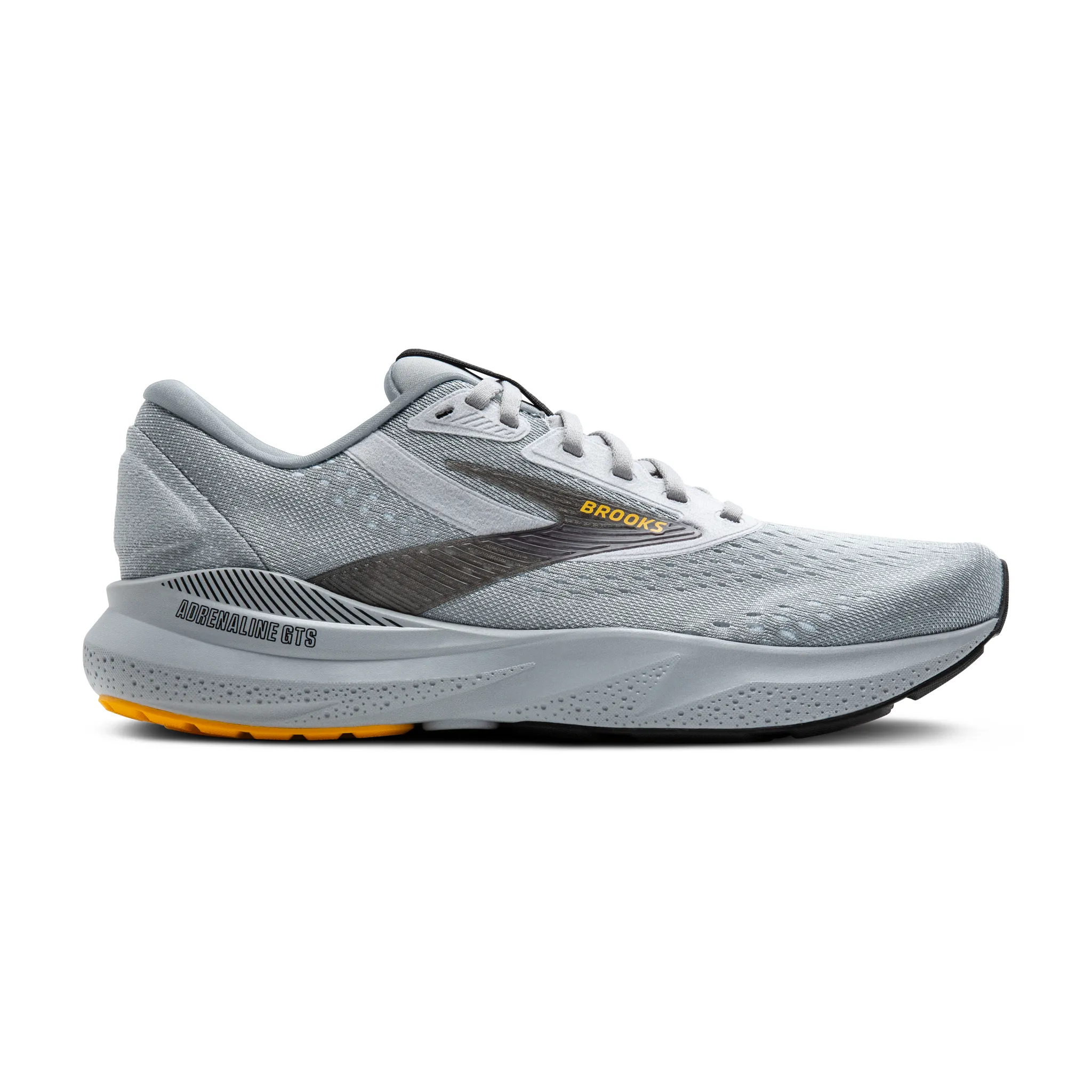 A grey, black, and orange shoe